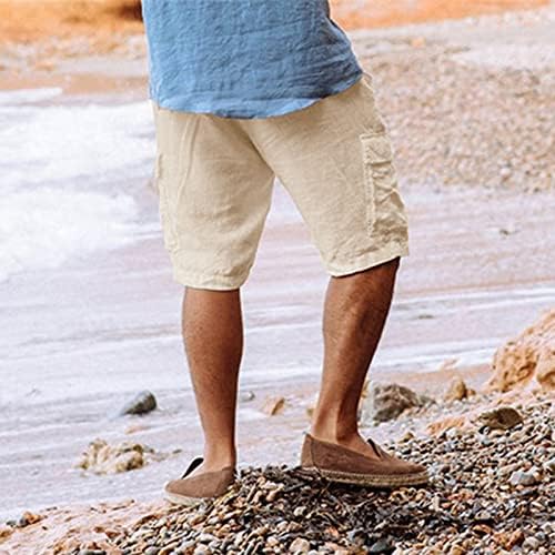 Muške teretne kratke hlače, muške ležerne čvrste pamučne posteljine opuštene fit plaže džep rada teretni kratke hlače
