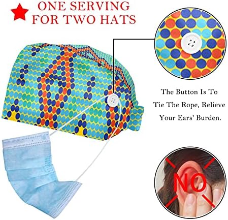 2 pakiranja Radna kapu s gumbom i znojem za žensku dugu kosu podesiva kravata šešir šarene točkice uzorak