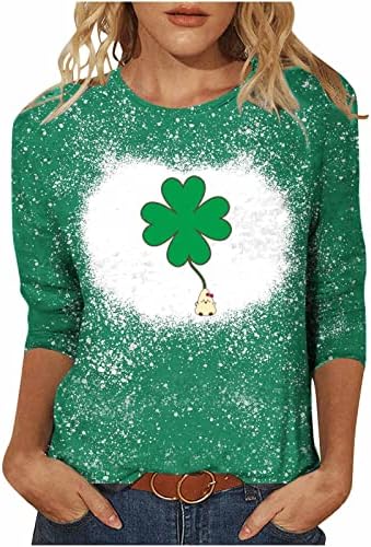 Četiri košulje djeteline za žene za žene 3/4 rukava St Patricks Day bluze Lucky Green Shamrock Graphic Tees Top Pulovers