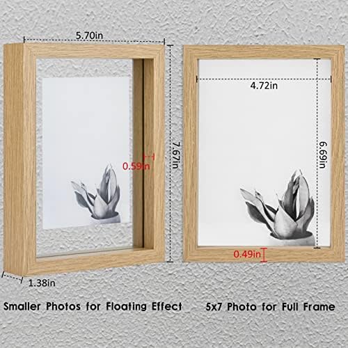 Muye 5x7 Floating Frame Set od 2, dvostruko stakleno rustikalni okvir za fotografije za visenje zida ili stojeći stol, također