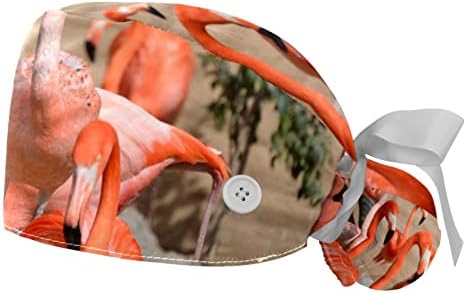 Flamingo uzorak Radna kapa s gumbima dugačka kosa elastična vrpca za vezanje za žene