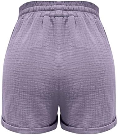Qifen ženske pamučne lanene kratke hlače solidne ljetne kratke hlače djevojke elastični struk labave ležerne kratke hlače