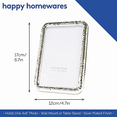 Happy Homewares Moderni srebrni metal metal 4 x 6 okvir za slike s jedinstvenim čekićima i zakrivljenim uglovima | Crna baršunasta