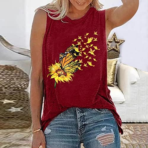 Oplxuo ženski suncokret leptir grafički tenk majice Ljeto plus majice majice bez rukava smiješni tisak casual vrhova bluza