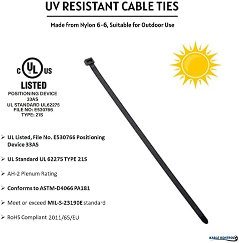 Kabel Kontrol kabel Zip kravate 100 pcs 4 inča crne, 18 lbs vlačne čvrstoće, samo-zaključavanje UV-otpornih na plastične