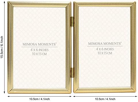 Mimosa momens točkice zlatni ton obloge metalni okvir za slike, prikazuju dvostruke 4x6 fotografije