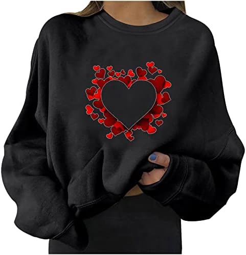 Predimenzionirane dukseve za žene Slatko srce Grafički pulover Crewneck Comfy odjeća proljetna moda 2023 Top dugih rukava