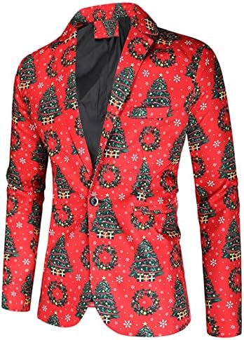 XXBR Božićni bluz za muške, ružni Xmas Djed Mraz Claus Snowflake Print Tuxedo odijelo jakne One gumb za zabavu za zabavu