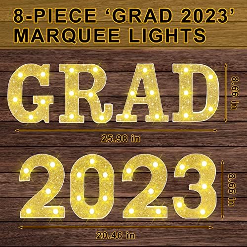 8 LED Marquee Lights Lights Grad 2023 Znak, Grad Light Up brojevi slova za ukrase za diplomiranje, 2023. Diplomirani ukrasi