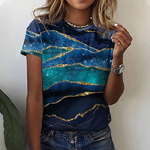 Majice s kratkim rukavima za žene jesenski ljetni brod vrat colorblock mramorni grafički casual vrhovi majice tinejdžerice
