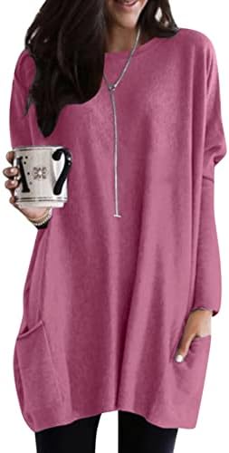 Batwing košulja za pulover dugih rukava za žene patchwork džepovi solidna boja bluza vrat labavi vrhovi