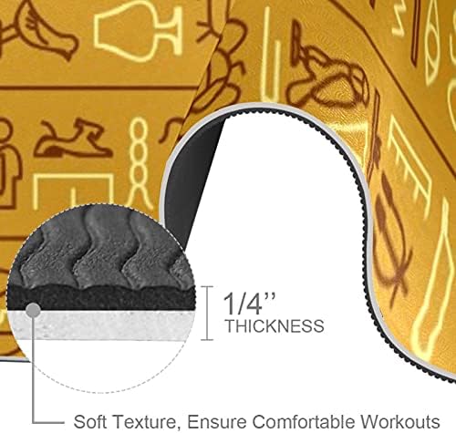 Debela Protuklizna prostirka za vježbanje i fitness 1/4 s egipatskim hijeroglifskim žutim printom za jogu, pilates i podnu