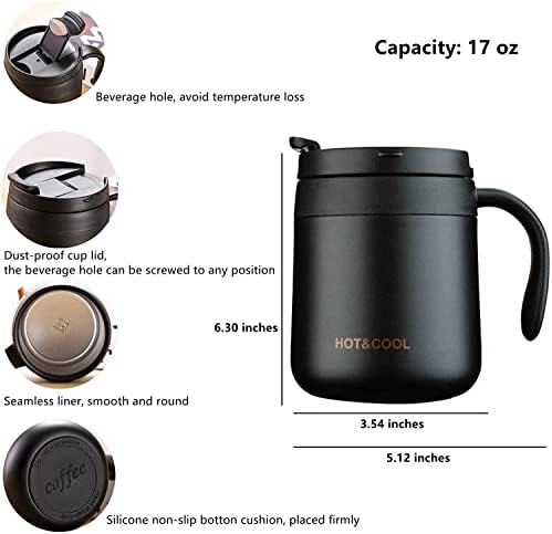 QH & LM 17 oz nehrđajući čelik šalica za kavu, vakuum izolirano kampiranje s poklopcem i ručkom, vanjska kava za putničke