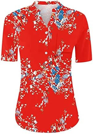 Košulja s gumbom za žene cvjetni print ljetna majica kratki rukavi v majice za vrat 2023 modne bluze tunice za dame