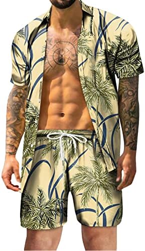 Stoota muški havajski tracksuits casual gumb Down majice s kratkim rukavima i kratki 2 -komadni odmor za odmor Set Beach