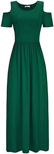 Maxi haljine za žene 2023 Ljetna plaža Cvjetna hladna haljina za rame ležerna haljina kratkih rukava s džepovima