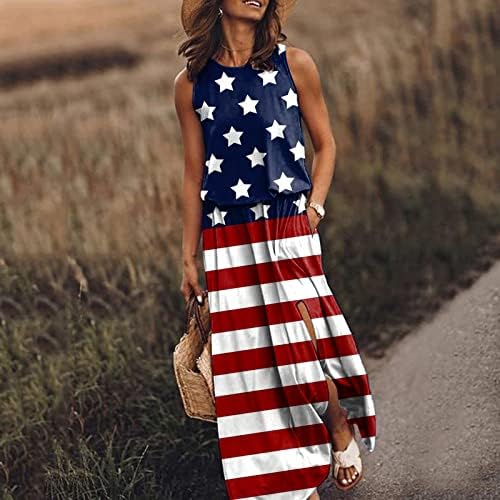 4. srpnja haljine za žene američke zastave Long maxi haljina boho ljetna prorezana plaža linijskim suncobranom s džepom