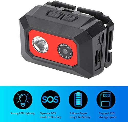 Mini Action Camera, 5-10M noćni vid, postavljen na glavu 1080p HD, LED prednje svjetlo za nošenje karoserije/SOS mod ruke