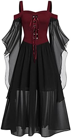 Maxi haljine za žene, WOMNE plus veličine hladne ramena leptir rukava čipka u Up Halloween gotička haljina