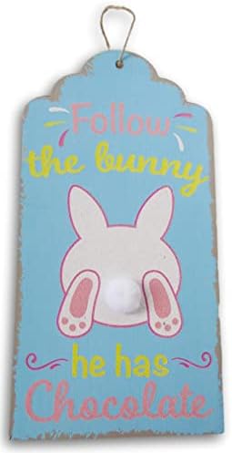 Uskrsni zeko viseći znak '' Slijedite zečicu koju ima čokoladu '' plavi zečji dekor - 13,75 inča