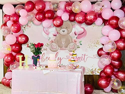 Avezano djevojka medvjed baby tuš pozadina ružičasti cvijet možemo čekati pozadinske balone medvjed bebe tuš pozadine ukrasi