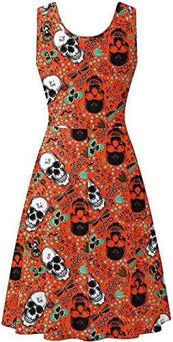 Ljetna ležerna haljina za tenkov za žene smiješne grafičke košulje s printom za Halloween Skull