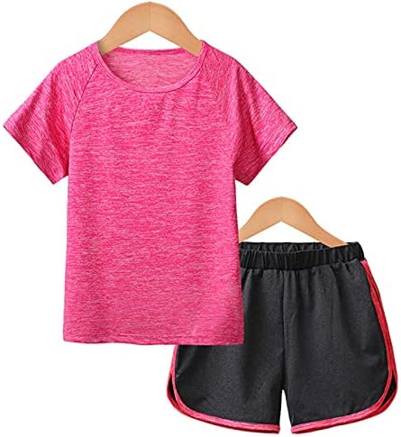 Loodgao Kids Girls Sport majice i kratke hlače Set Brzi suhi 2 -komad ljetne sportske odjeće za trčanje/biciklizam