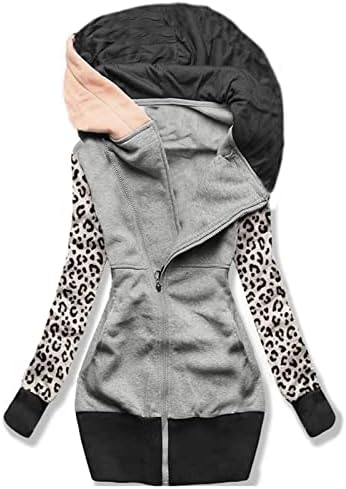 Žene casual faishion jakna dukvica s patentnim zatvaračem džepni kaput leopard print jakna žena plus kaput dugih rukava