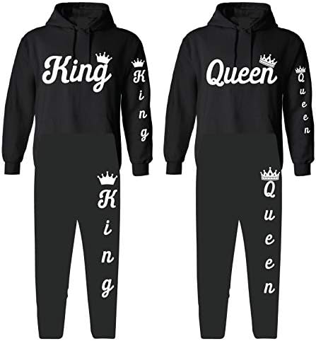 Gildon King and Queen Sweatsuit Outfit Black Hoodie i trenerke bijeli dizajn