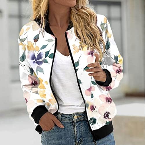 Ženski modni kratki kaput s dugim rukavima cvjetni print cvjetni print casual jakna Stand up ovratni džep nadmašuje vrhove