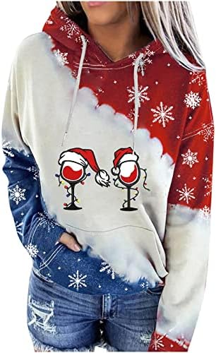 Božićne kapuljače dukserice ženske bluze dugih rukava casual vrhovi džemper kapuljača s džepovima