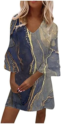 Haljine za povratak u tinejdžere, ženski modni temperament elegantno tiskana V-Neck 3/4 rukava mini haljina
