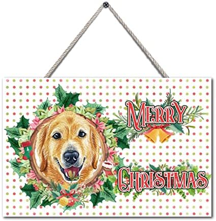 Sretan božićni znak natpis Slatki pas holly vijenac Vintage Wood Sign božićni radost Dekor za kuhinju ureda dnevni boravak
