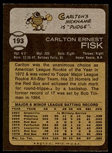 1973. Topps 193 Carlton Fisk Boston Red Sox ex Red Sox