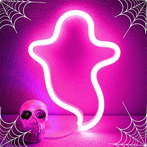 Yayfazy Pink Ghost Ghost Halloween Neon potpisuje svjetla Gotički dekor ružičasta soba za zid zida ili USB pogon za dom,