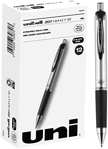 Uni-Ball Signo 207, Impact RT gel olovka 1,0 mm podebljane olovke, rasute olovke 12 pakiranja, crne olovke s tintom i 207