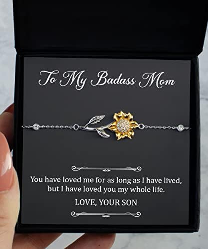 Pokloni mame, mama narukvica od sina, srebrna narukvica sterling sa 14K zlatnim šarmom suncokreta, nakit za mamu od sina,
