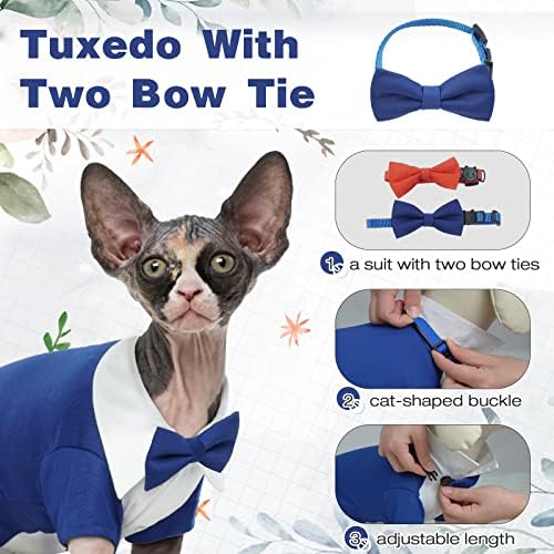 Dentrun Cat Tuxedo odijelo s dva kravata s dva luka, stilska mačka košulja Svečana odjeća, mačka bez kose, modna odjeća,