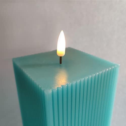 Girimax Teal Blue Square bez ledljivih svijeća s daljinskim, treperavim stupovima s pravim voštanim stupovima 2 pakiranja