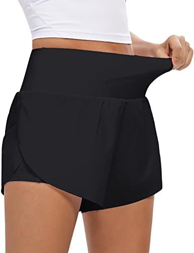 Queenieke Womens 2 u 1 kratke hlače brze suhe atletske kratke hlače s visokim strukom lagane kratke hlače s džepovima