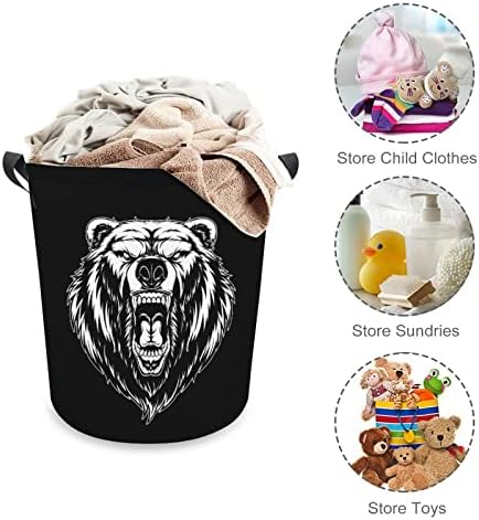 Glavite bijesni grizli medvjed sklopivi košarica za pranje rublja vodootporna vreća za spremanje kante s ručicom 16,5 x 16,5