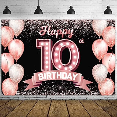 Sretan 10. rođendan pozadina s natpisom od ružičastog zlata Sretan 10. rođendan Baloni s konfetama tematski dekor Ukrasi