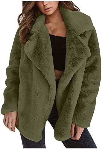 Narhbrg Zimski kaput za žensku jaknu od runa Sherpa Fuzzy Faux Shearling Laver Otvoreni prednji kardigan casual toplo odjeće