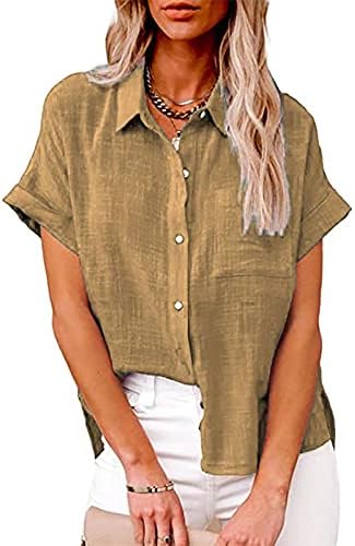 Ljetni vrhovi za žene 2023 Modna majica s solidnim gumbom ženka V-izreza labava majica bluza br. 1