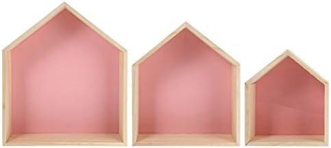Wakauto 3pcs drvena plutajuća polica kuća u obliku drvene sjene u obliku sjene polica za dnevnu sobu za spavaću sobu ružičasta