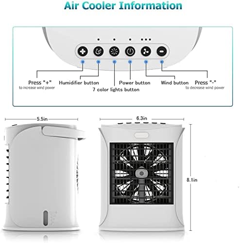 Prijenosni klima uređaj, osobni hladnjak zraka s trostupanjskim, isparavajućim klima uređajem sa 7 boja laganog, osobnim
