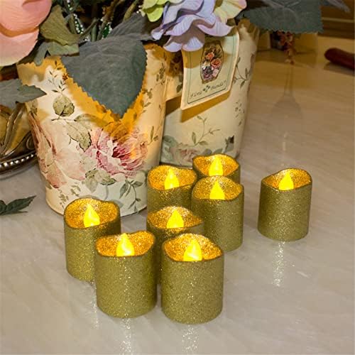 Yobooom 24pcs zlatni ukrasi vođeni plamenom zavjetnom tealight svijeće baterije s sjajem čaj lagana svijeća za stol ukrasno