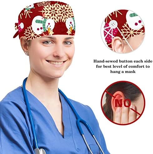 Podesiva sestra kirurške kape, radna kapa s pramčanim prstenima za kosu za žene, crtani božićni crveni bouffant pilinga šešira