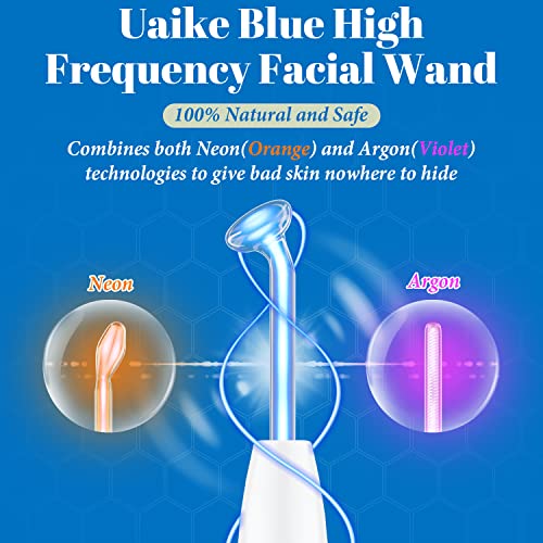 Štapić za lice visoke frekvencije - Uaike 6 u 1 prijenosni ručni plavi stroj za kožu kože visokog frekvencija - uređaj za