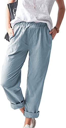 Pamučne lanene hlače za žene ljetne Ležerne hlače s džepovima labave kravate jednobojne elastične udobne hlače za plažu visokog